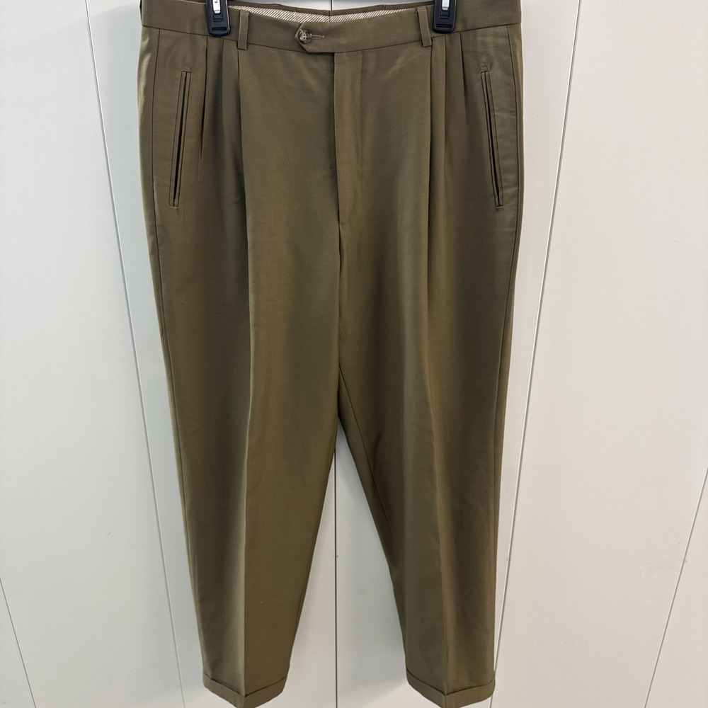 Linea Naturale Men Brown Italian Wool Pleated Dress Pants Super 100s 36x31